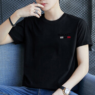 回圖（Huitu）純棉短袖t恤男夏季上衣服男裝半截袖T大碼打底衫學(xué)生休閑純色體恤 黑色單件 2XL （135-155斤）