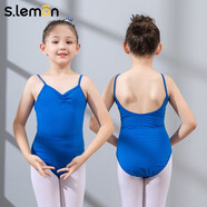 s.lemon兒童吊帶舞蹈服練功服女童露背專(zhuān)業(yè)形體服芭蕾舞緊身連體服演出服 寶藍色 XL /140（建議身高120-130cm）