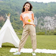 粉筆末端女童夏裝短袖套裝大童女裝夏季女孩韓版時(shí)尚兩件套夏天休閑衣服潮 橘色 160