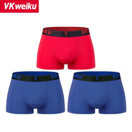 VKWEIKU英國衛(wèi)褲官方vk男士內(nèi)褲男養(yǎng)護(hù)磁能平角中腰槍彈分離莫代爾男褲頭 藍(lán)2+紅1（經(jīng)典款） 3條 XL (體重130-150斤）