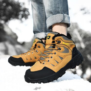 GESENLANG情侶款棉鞋男女靴輕便雪地靴加絨防風(fēng)保暖冬季徒步登山鞋抗寒抗凍 加絨棕色 46