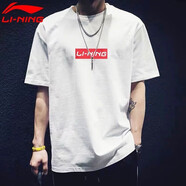 李寧（LI-NING）短袖男女同款t恤潮流圓領(lǐng)休閑棉春夏季印花舒適透氣半袖棉打底衫 白色（拼音-100%棉） 2XL (185)