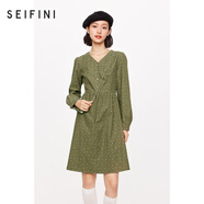詩(shī)凡黎（'SEIFINI）燈芯絨連衣裙女秋新款全棉碎花裙高級感甜美小個(gè)子裙子 豆綠 S 155/80A