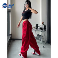 NASALIKE高檔工裝褲跳舞女士休閑褲心機(jī)設(shè)計(jì)工裝休閑口袋刺繡甜酷運(yùn)動(dòng)長(zhǎng)褲 酒紅色 L