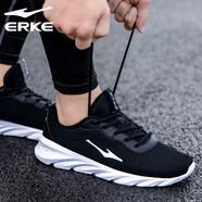 鴻星爾克（ERKE）品牌男鞋秋冬季新款跑步鞋男款透氣男士運動(dòng)鞋黑色休閑旅游鞋子 正黑/正白 44