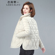 衣典零一 棉服女短款2021冬季時尚女裝冬裝新款韓版休閑女士中年小棉襖棉衣小個子冬天襖子外套 米白 XL（131-140斤）