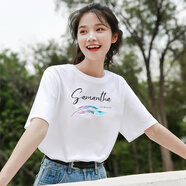 詩(shī)蘭倫薩 短袖t恤女純棉新款寬松體恤夏季衣服女士小衫打底衫夏天外穿上衣 白色-羽毛 S（80-95斤）