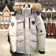 Mirza Mirror羽絨服女新款白鴨絨派克服中長款冬季加厚情侶工裝外套 白灰色 S 90-120斤
