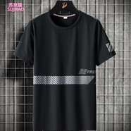 蘇京貓胖子短袖Tt恤男加肥特大碼冰絲半袖汗衫肥佬寬松運動(dòng)套裝速干上衣 黑色 M 建議90-120斤左右