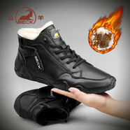 公羊男鞋頭層牛皮夏秋男士馬丁靴運動(dòng)休閑皮鞋子中幫軟底舒適戶(hù)外 黑色加絨 （標準皮鞋碼比運動(dòng)鞋大一碼） 38