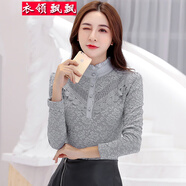 衣領(lǐng)飄飄半高領(lǐng)打底衫內搭純色蕾絲衫女裝加絨上衣加厚秋冬裝保暖打底衣服 灰色加絨 M