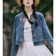 啄木鳥(niǎo)民族風(fēng)刺繡短款牛仔外套女2025春秋季新款設計感小眾新中式上衣 212繡花 S
