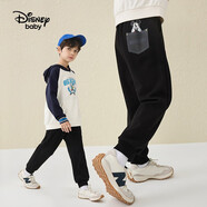 迪士尼（Disney）童裝男童針織不倒絨長褲2025年春秋新款兒童時尚卡通運動褲子 碳黑 100