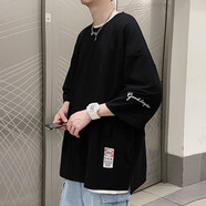 美黛遇七分袖T恤男夏季T恤潮牌休閑韓版寬松體恤學(xué)生胖子大碼時(shí)尚上衣 T02黑色 2XL