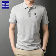 羅蒙短袖t恤男士冰絲純棉寬松POLO翻領(lǐng)衫商務(wù)休閑中年爸爸裝刺繡上衣 灰色[純棉] XL（推薦135-150斤）