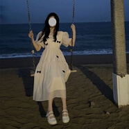 GOCHIEI裙子夏天仙女小個(gè)子初戀裙白月光連衣裙學(xué)生夏季短袖中長(cháng)A字裙 杏 M [建議91-100斤]