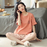 甜桔子睡衣女夏天短袖七分褲純棉睡衣韓版圓領(lǐng)甜美春秋季短褲家居服外穿 MJF7050【100%純棉】 XL 碼/身高168-173 體重120-140