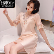 莫代爾睡衣女士新款冰絲睡裙性感夏季薄款蕾絲短袖睡裙家居服舒適 杏色 XL 170【115-130斤】