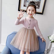 小裙子秋天穿的3-9歲女童連衣裙春秋季2022新款洋氣兒童公主裙針織長(cháng)袖拼接裙子網(wǎng)紗裙 粉紅色 棉網(wǎng)紗裙 110碼 建議身高105厘米
