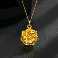 999足金玫瑰花黃金吊墜女3D硬金花朵牡丹花項(xiàng)鏈送媽媽禮物 牡丹花吊墜 金重約1.1g（+18K金肖邦鏈）
