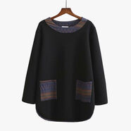 SELILECO加肥加大加絨加厚打底衫胖mm秋冬大碼女裝新款寬松洋氣顯瘦高級感 F1237-黑色春秋款 2XL（建議140-160斤）