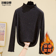莎妮朵羅胖mm銀狐絨寬松打底衫女加絨加厚大碼女裝新款冬裝上衣T恤女16583 黑色 2XL 建議140-160斤穿著(zhù)