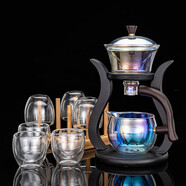 玻璃自動(dòng)茶具套裝家用懶人全自動(dòng)磁吸泡茶器現代簡(jiǎn)約創(chuàng  )意日式功夫茶具 玻璃(貝彩邀月)自動(dòng)+6高雙層+杯架