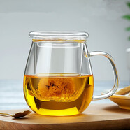 文盾（WENDUN）加厚耐熱玻璃杯水杯子辦公室女帶蓋花茶杯帶把過(guò)濾茶水分離泡茶杯 【收藏加購(gòu) 贈(zèng)精美杯墊】
