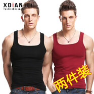 續(xù)點方領背心男夏無袖t恤男坎肩健身緊身韓版修身運動彈力棉男士背心 黑色+棗紅色 M 碼90-106斤左右修身版型