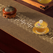 巢品 新中式桌旗禪意茶旗客廳茶席桌布長(zhǎng)條布藝茶臺(tái)茶幾茶桌餐桌茶墊 鴻運(yùn)連連 MM褐色（防水款） 35*300cm(適合桌長(zhǎng)2.4米-2.6米)
