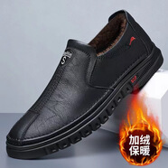 者頓皮鞋男士秋冬季商務(wù)休閑男鞋舒適一腳蹬防水棉鞋豆豆爸爸皮鞋 FH-木馬- 528棉黑色加棉 42