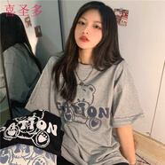喜圣多大t恤女寬松長(zhǎng)款潮牌超肥特大碼夏裝短袖T恤女裝200-300斤胖mm 338#小熊字母-灰色 3XL 【205一245斤】