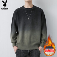 花花公子（PLAYBOY）毛衣男圓領(lǐng)冬季針織衫男士外套線衣男裝打底衫 上灰下綠加絨2XL