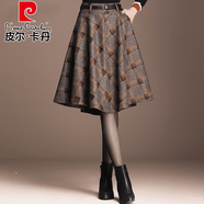皮爾卡丹品牌高檔女裝 毛呢半身裙女秋冬新款復(fù)古格子百褶裙高腰a字蓬蓬裙加厚呢子短裙針織 花色 30 二尺三