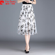 皮爾卡丹（pierre cardin）繡花半身紗裙女中青年半身裙子夏季高腰字蓬蓬傘裙中長(cháng)款大擺裙針 白花 XL 腰圍2尺2