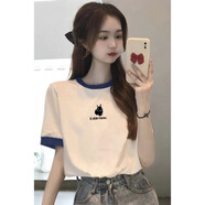 錫曼塵青少年半袖t恤女初中生高中學(xué)生中袖上衣白色日系短袖少女生夏裝 153-【藍G1459 S 【98斤內