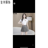 復邦 技師工作服氣質(zhì)彈力女春季新款襯衣職業(yè)裝足浴足療桑拿按摩工衣 1272短袖上衣+灰色百褶裙不帶領 3XL(體重130-145斤)