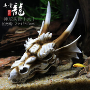 異景園仿真恐龍骷顱頭骨躲避屋樹脂假山水草造景頭骨魚缸水族箱裝飾假山石造景套餐魚缸擺件 PC084-B神龍骨(大)