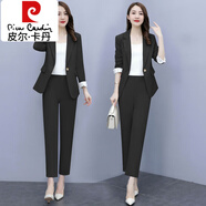 皮爾卡丹（pierre cardin）休閑西裝套裝女裝2023年春新款女神范西裝外套洋氣顯瘦兩件套裝女 黑色【三件套】 L (100-120斤 甄選面料)