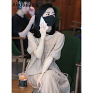 艾柔丹連衣裙女夏季新款衣服淑女氣質(zhì)女裝茶歇顯瘦法式海邊度假沙灘裙子 奶茶色 S
