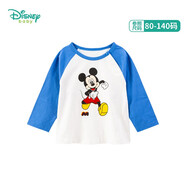 迪士尼寶寶（Disney Baby）迪士尼童裝男女童T恤撞色長(cháng)袖上衣兒童米奇米妮圓領(lǐng)衣服 藍色 5歲/身高120cm