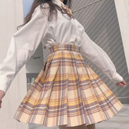 【JK制服官方】| 山吹 | 現貨掉落jk制服格裙校供感格子短裙日系學(xué)院風(fēng)百褶裙套裝全套女 格裙+長(cháng)袖襯衫+領(lǐng)花 M
