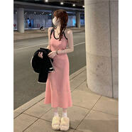 風(fēng)采兔 純欲風(fēng)吊帶連衣裙女夏季2025新款撞色露背修身顯瘦包臀裙子ins潮 粉紅色 均碼