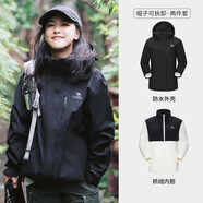 駱駝（CAMEL）三防沖鋒衣戶(hù)外登山服防風(fēng)防水防污三合一時(shí)尚潮牌運動(dòng)外套 AD22263513X，幻影黑，女款 S