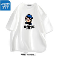 真維斯（JEANSWEST）短袖t恤夏季汗衫純棉體恤衫男女同款青少年學生大碼上衣情侶T恤衫 白（游戲結束黑） 2XL