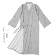 中國(guó)風(fēng)漢服色織純棉長(zhǎng)袍睡袍家居服薄款睡衣禪服禪服修行袍子 135厘米加長(zhǎng)淺灰色織長(zhǎng)袍 XL（推薦體重210斤以下）