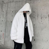 尚明倫冬季外套男加厚懶防毛情侶連帽防羊羔毛絨寬松棉襖男女毛棉衣 白色 L