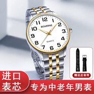 伯恩（BOARRNE）中老年老人手表男士女式大數(shù)字夜光防水父親節(jié)禮物送爸媽爺爺奶奶 809B金邊鋼帶-無(wú)歷-男表