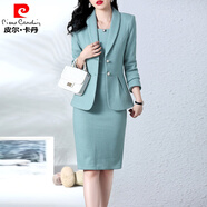 皮爾卡丹（pierre cardin）感秋裝兩件套套裝氣質(zhì)名媛薄款呢子西裝外套背心連衣裙套裝女 藍(lán)色 2XL