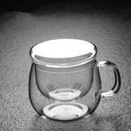 多川玻璃杯茶杯帶把家用花茶杯過濾泡茶杯耐熱玻璃杯子男女士辦公水杯 富貴圓趣三件杯(主圖款)300ml